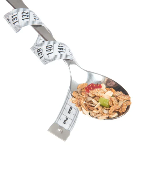 Diet weight loss concept. Muesli cereals bowl and spoon — Stock Photo, Image