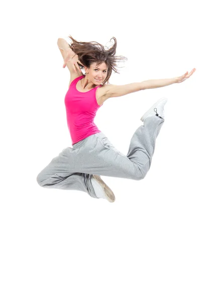 Modern slim hip-hop style teenage girl jumping dancing Royalty Free Stock Photos