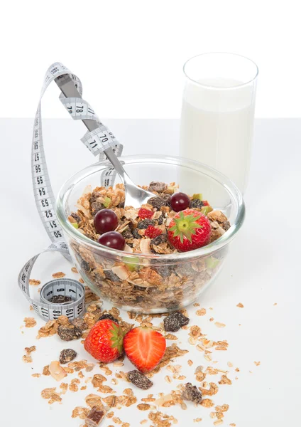 Dieet gewichtsconcept verlies. muesli granen meetlint — Stockfoto