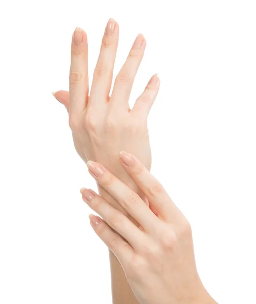 Piękna kobieta ręce z Francuski manicure paznokcie — Zdjęcie stockowe