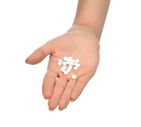 Open hand pijnstiller pil tabletten geneeskunde — Stockfoto