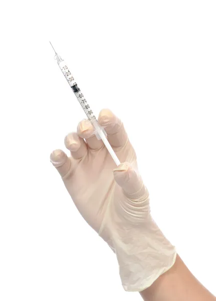 Doctor hand with medical insulin syringe in hand — Stock Photo, Image