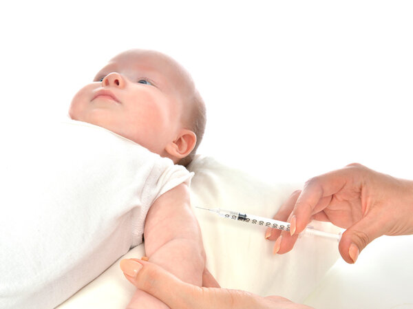 Doctor vaccinating child baby flu injection shot