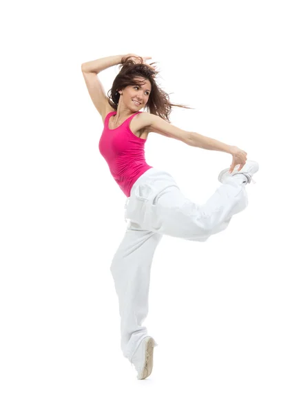 Pretty modern dancer girl jumping dancing — Stock Photo, Image