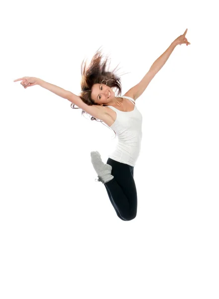 Happy modern slim style teenage girl jumping dancing Royalty Free Stock Photos