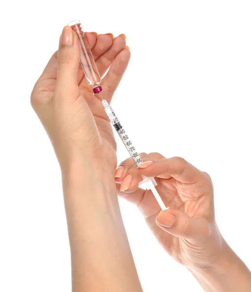 Medical syringe with needle in ampule getting — Stock Photo, Image