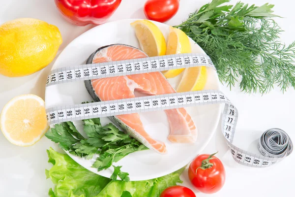 Diet weight loss concept. Fresh salmon steak — Stock Photo, Image