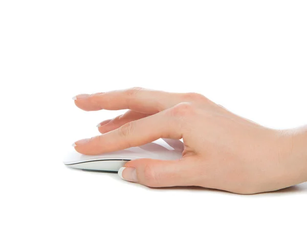 Щелчок рукой по современной компьютерной мыши — стоковое фото