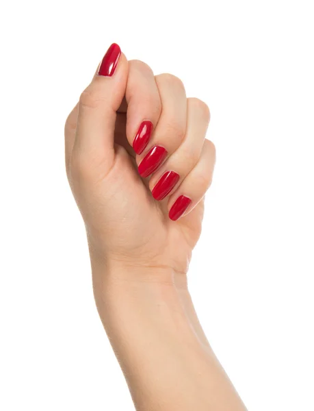 프랑스 매니큐어 빨간색 손톱 여자 손 — 스톡 사진