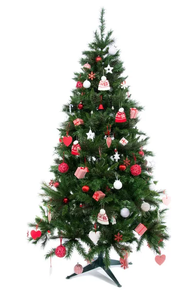 Christmas tree with Decorated ornament red star — Stock Photo, Image