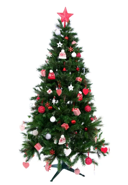 Weihnachtsbaum mit geschmücktem Schmuck roter Stern — Stockfoto