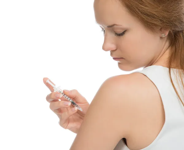 sabırlı olun bir kol subkutan insülin şırınga enjeksiyon