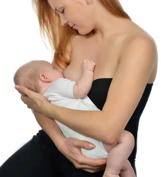 Madre mujer amamantando a su hijo bebé niña — Foto de Stock