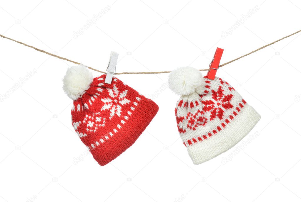 Red hats christmas patchwork ornament clipped on the rope
