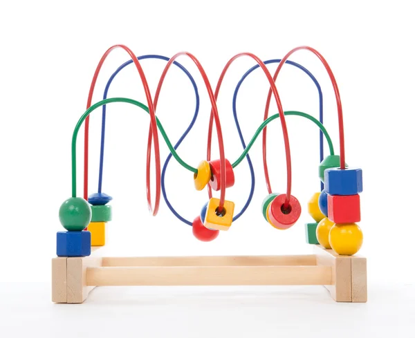 Criança bebê brinquedo educativo de madeira com fios em loop — Fotografia de Stock