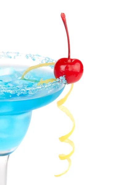 Blue Margarita cocktail drink with lemon twist — Stock Photo, Image