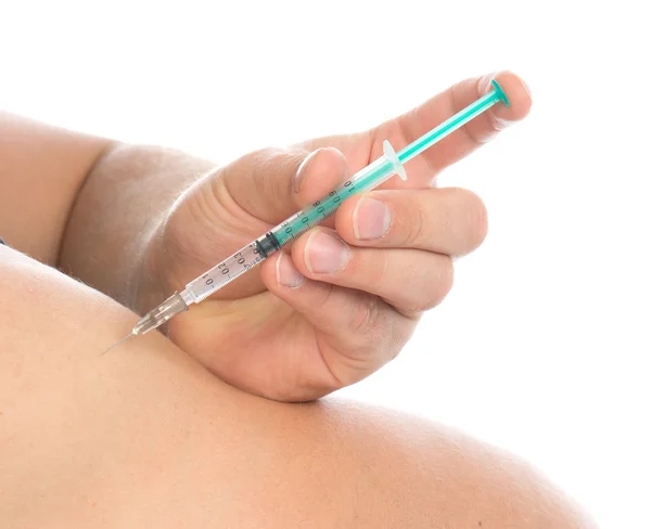 Arm subcutane insuline spuit injectie vaccinatie schot — Stockfoto