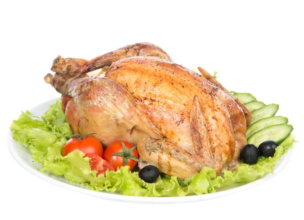 Pollo arrosto guarnito di ringraziamento su un piatto — Foto Stock