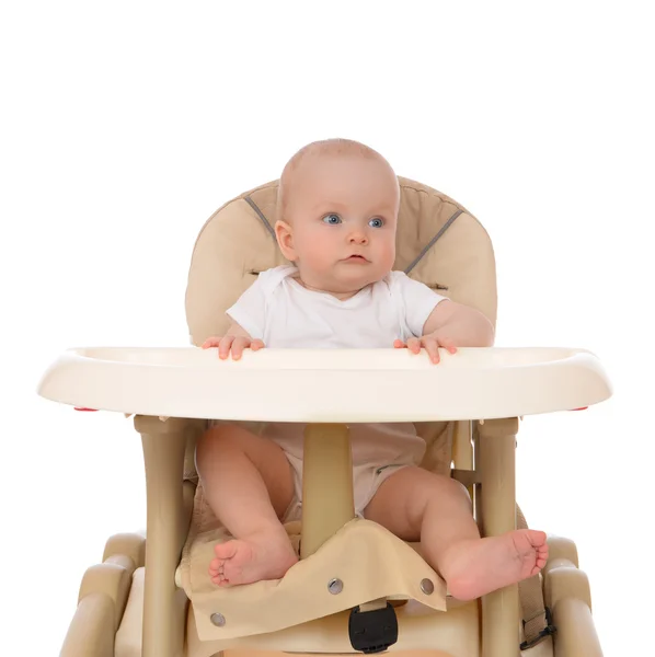 Infant child girl toddler in diaper sitting in baby chair — Stock Photo, Image