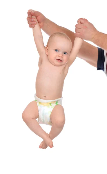 Vader handen met hangende kind baby jongen peuter — Stockfoto