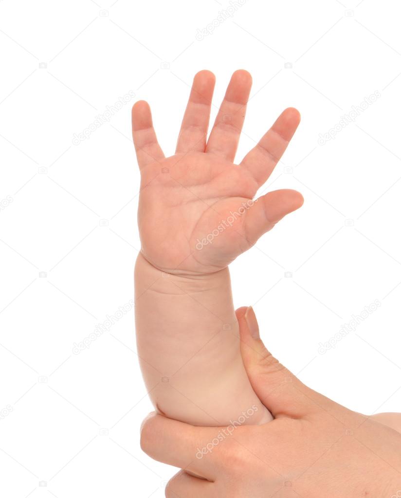 Little child baby kid hand with five fingers 