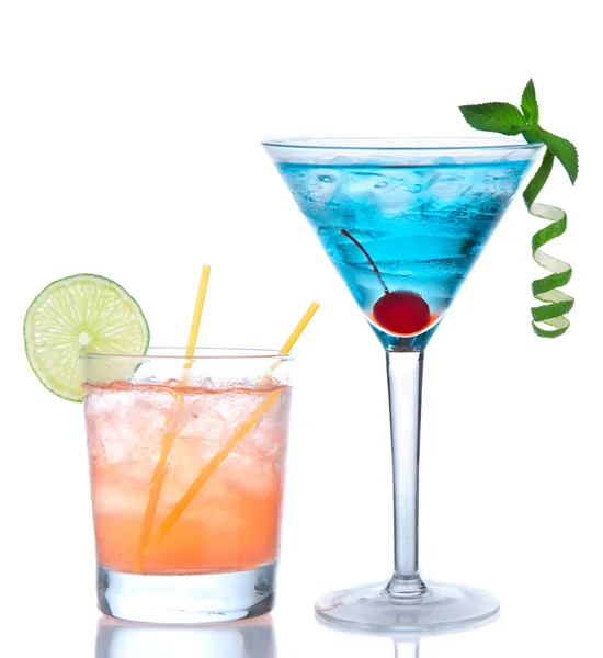 Martini cocktail blue hawaiian and yellow margarita — Stock Photo, Image