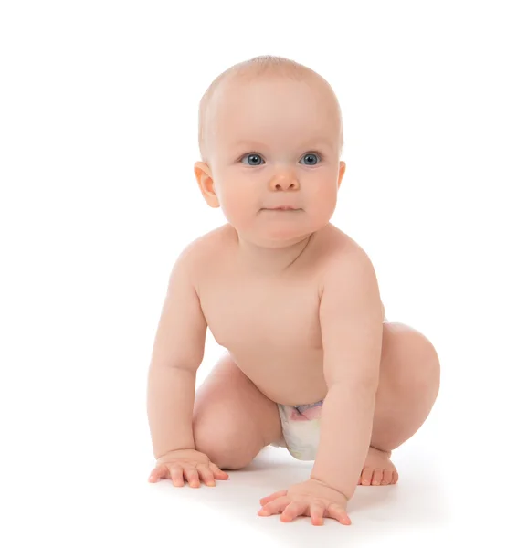 Kind Baby Kleinkind sitzt oder kriecht glücklich lächelnd — Stockfoto