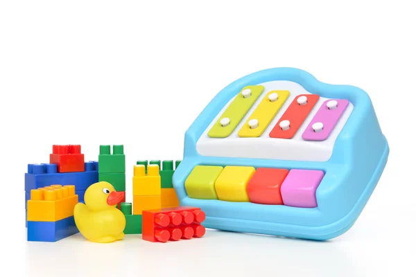 Criança bebê brinquedos colagem lego pato brinquedo xilofone — Fotografia de Stock