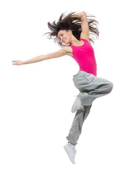 Modern dancer style teenage girl jumping dancing — Stock Photo, Image