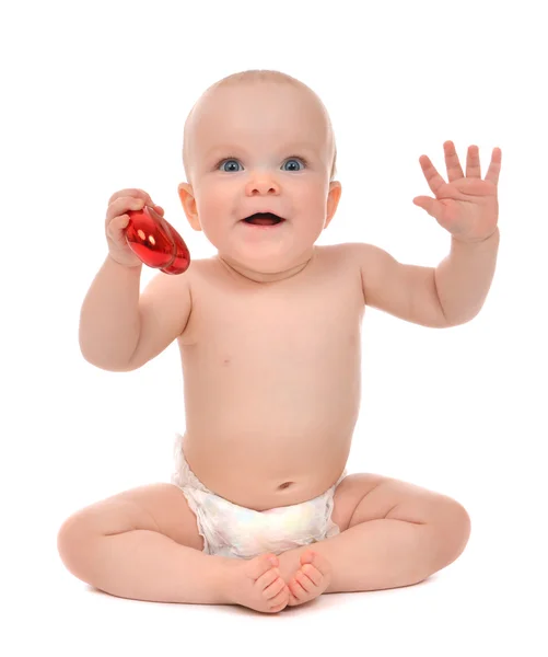 Infant child baby toddler holding red heart valentines — Stock Photo, Image