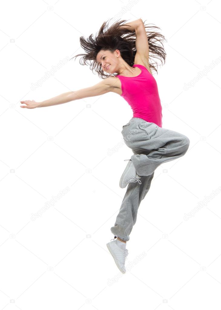 modern dancer style teenage girl jumping dancing