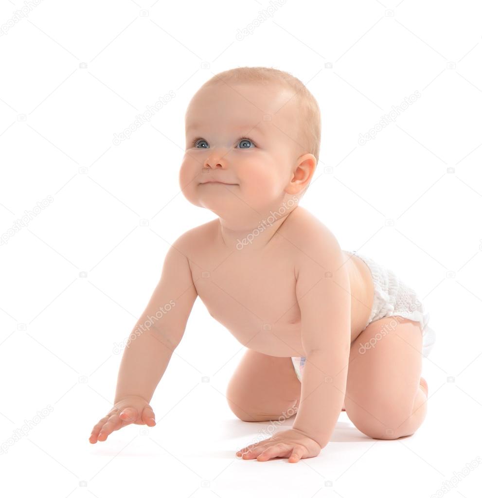 Infant child baby toddler sitting or crawling happy smiling 
