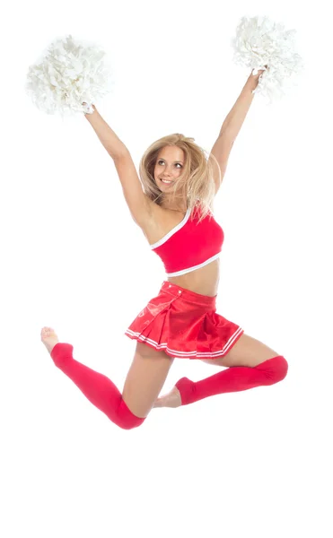 Pom-pom girl danseuse de cheerleading team jumping — Photo