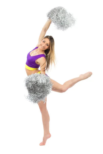 Roztleskávačka tanečnice z cheerleadingu týmu, skákání a tanec — Stock fotografie