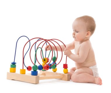 ayakta ve ahşap educationa oynayan bebek çocuk bebek toddler
