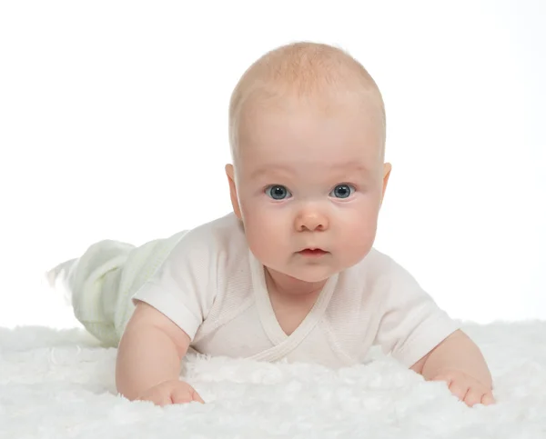 4 month infant child girl toddler lying on a soft blanket — Stock Photo, Image