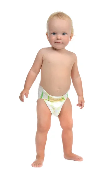 Baby kind baby jongen peuter permanent maken eerste stappen — Stockfoto