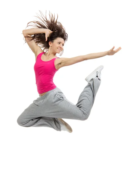 Modern slim hip-hop style dancer teenage girl jumping dancing — Stock Photo, Image