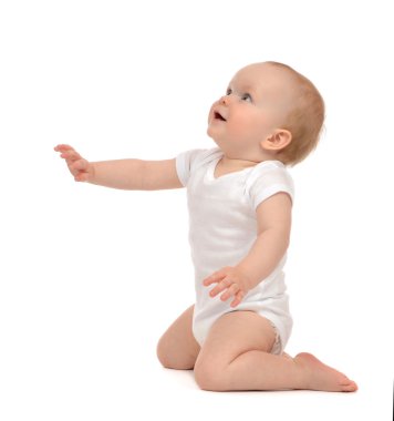 yukarıya bakıyor ve el işaret oturan bebek bebek toddler 