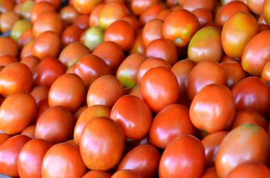 geleneksel bir pazarın üzerinde meyve taze domates