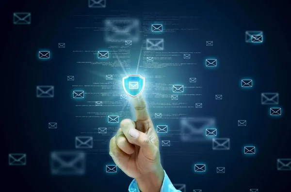 Internet Mail Beveiliging Beeld Concept Met Blauwe Achtergrond Technologie Stijl — Stockfoto