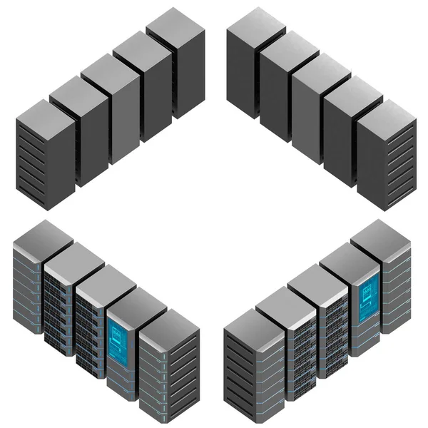 Computer Server Renderizzato Isolato Quattro Diverse Visualizzazioni Ortografiche Facile Comporre — Foto Stock