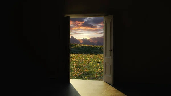 Door Lead Beautiful Place Conceptual Image Rendered Image — Stock Photo, Image