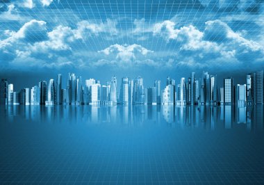 Metaverse görselleştirme konsepti. Alternatif gerçeklik evreninde sanal gelecekçi dijital şehir.