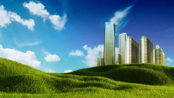 Conceptual Green Environmental Friendly Cityscape Background Morning Render — Stock Photo, Image