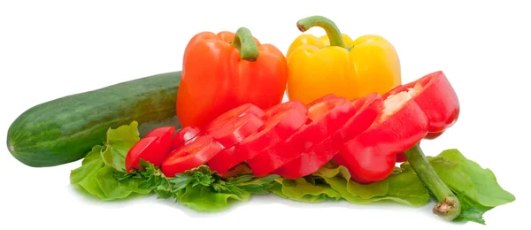 Peppers with greenage isolated on white background — Stock Photo, Image