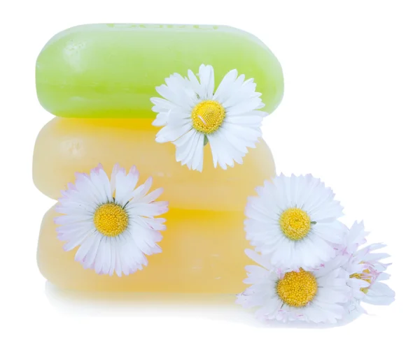 Soap with flowers isolated on white background — Stock Photo, Image