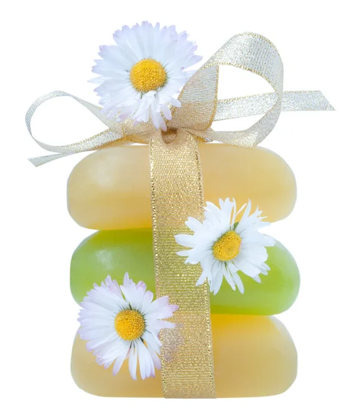 Pieces of soap with flowers isolated on whitw background — Stock Photo, Image