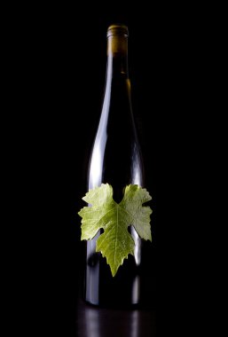 Wine bottles, grape leaf symbol. clipart