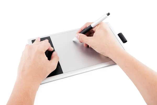 Graphical digital drawing board with the man. — Stock Photo, Image